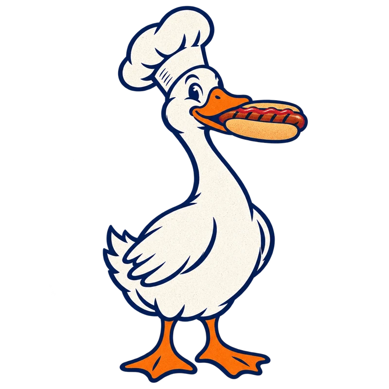 Illustrative Gooseboro chef-hat goose mascot
